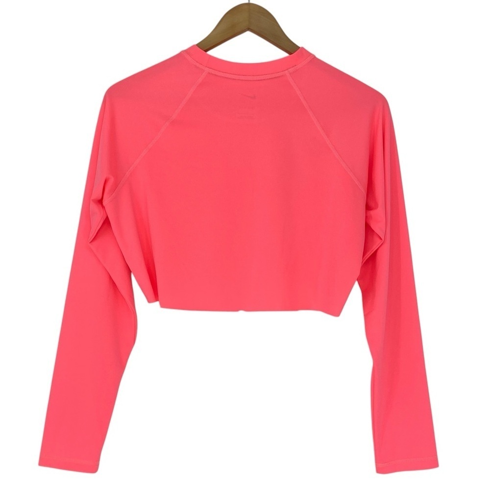 Nike Swim Neon Pink LS Cropped Cutoff Dri Fit Tee Sz Large - Picture 3 of 10